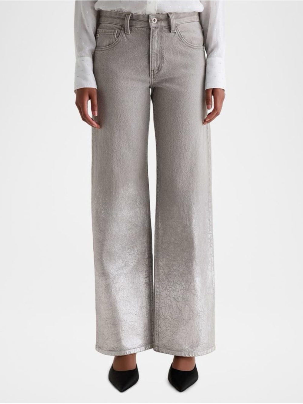 NWT AG Adria Low-Rise Wide-Leg Jeans in Silver Myst